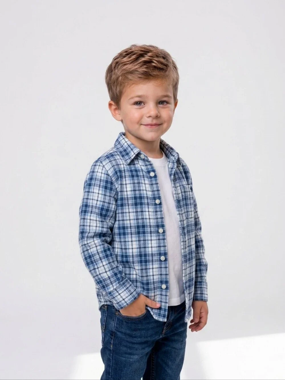 Ralph Lauren Blue & White Plaid Button-Down for Kids